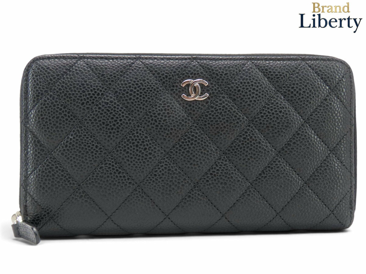 Rakuten - 【美品】シャネル CHANEL マトラッセ ココマーク キャビアスキン ラウンドファスナー 長財布 ブラック シルバー金具 グレインドカーフスキン A50097　【中古】