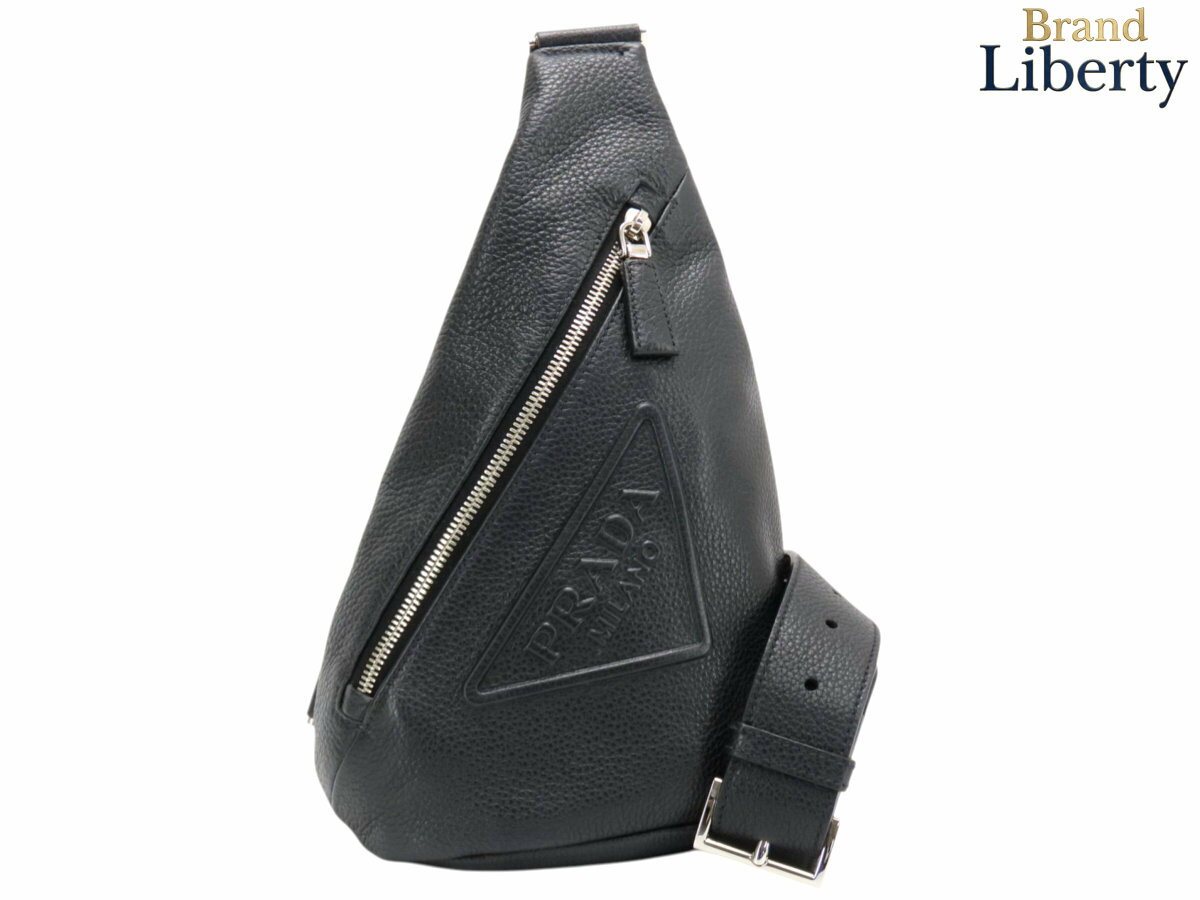 【超美品】プラダ PRADA ヴィッテロダイノ VITELLO DAINO トライアングルロゴ レザー スリングバッグ ボディバッグ バムバッグ ショルダーバッグ NERO ブラック カーフレザー 2VZ098　【中古】
