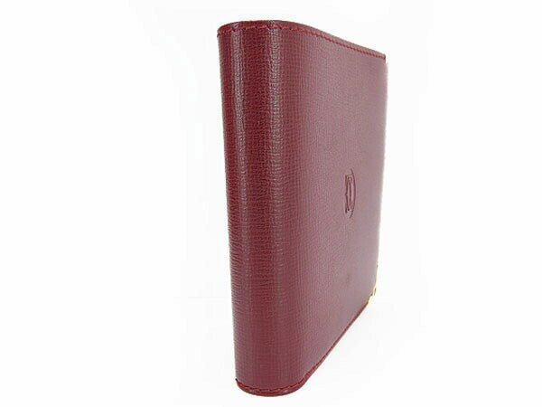 【ほぼ新品】カルティエ　Cartier　マストドゥカルティエ　二つ折り財布　コンパクト財布　ボルドー　カーフレザー　L3000165　【中古】