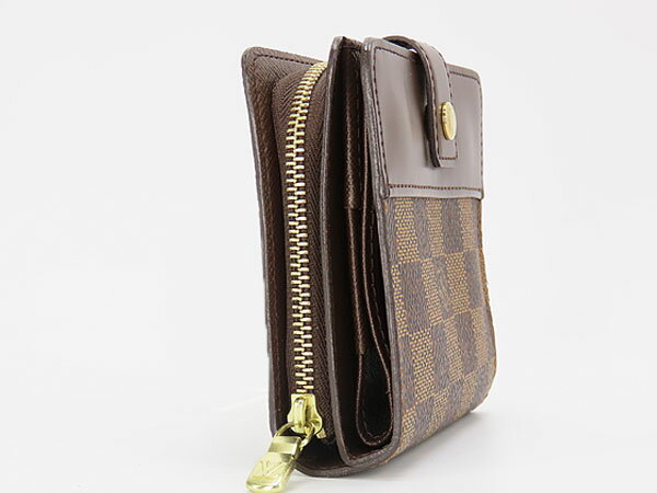 【超美品】ルイヴィトン　LOUIS VUITTON　ダミエ　コンパクトジップ　ファスナー付き 二つ折り財布　ダークブラウン　N61668　【中古】
