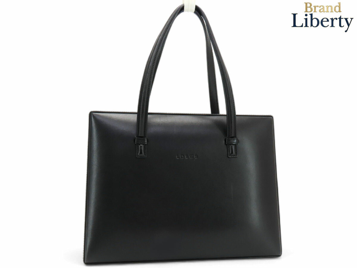 【美品】ロエベ LOEWE ポスタル ヴィンテージ ロゴ ハンドバッグ スクエア ブラック レザー　【中古】