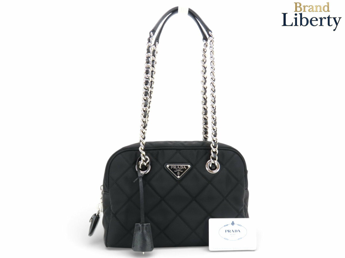 【新品同様】プラダ PRADA TESSUTO IMPUNTU テスート インプントゥ キルティングステッチ チェーン ショルダーバッグ NERO ブラック ナイロン レザー 1BB072 【中古】
