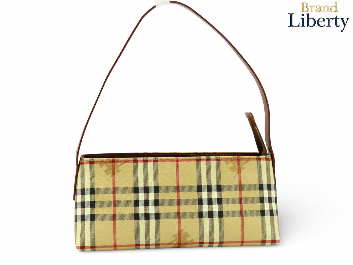 【美品】バーバリー BURBERRY ロンドン ヘイマーケットチェック ワンショルダーバッグ セミショルダーバッグ ショルダーバッグ ハンドバッグ ホーボーバッグ ベージュ ブラウン PVC レザー 【中古】