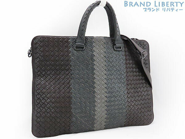 【レア超美品】ボッテガ ヴェネタ　BOTTEGA VENETA　イントレチャート　2WAY ブリーフケース　ビジネスバッグ　書類かばん　トリコロールエスプレッソ ダークブラウン アルドアーズ グレー ニューライトグレー　ウォッシュドラムスキン　327668　【中古】