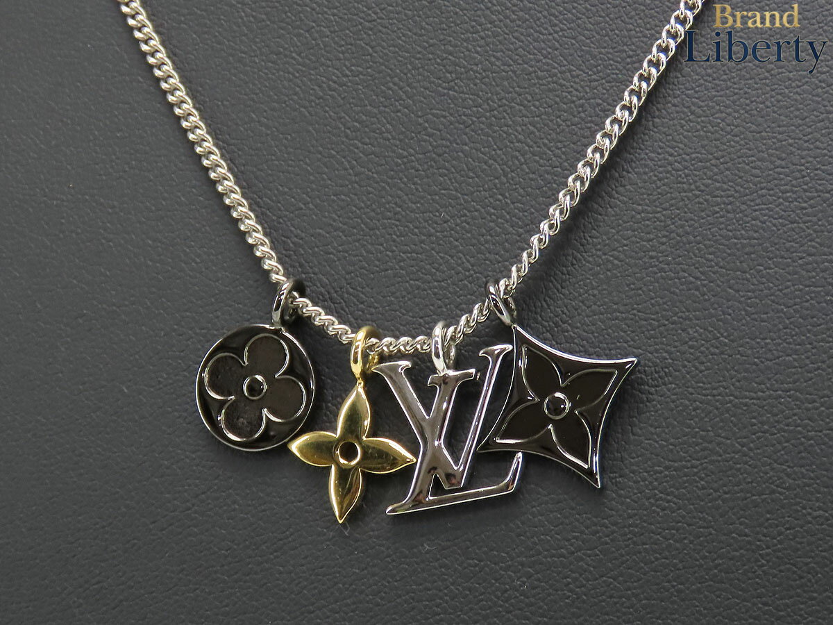乐天商城 - 【新品同様】ルイヴィトン LOUIS VUITTON ペンダント LV インスティンクト ネックレス シルバー ガンメタリックシルバー ゴールド M00521　【中古】