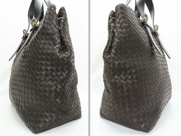 【美品】ボッテガ ヴェネタ　BOTTEGA VENETA　イントレチャート　トートバッグ　ショルダーバッグ　ハンドバッグ　ダークブラウン　ラムレザー　169612　【中古】