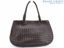 【超美品】ボッテガ ヴェネタ　BOTTEGA VENETA　イントレチャート　サッチェル　ハンドバッグ　トートバッグ　エバノ ダークブラウン　ラムレザー　148323　【中古】