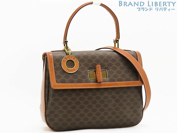 【美品】セリーヌ　CELINE　ヴィンテージ　マカダム　ターンロック 2WAY トップハンドルバッグ　ショルダーバッグ　ハンドバッグ　ブラウン ダークブラウン　【中古】
