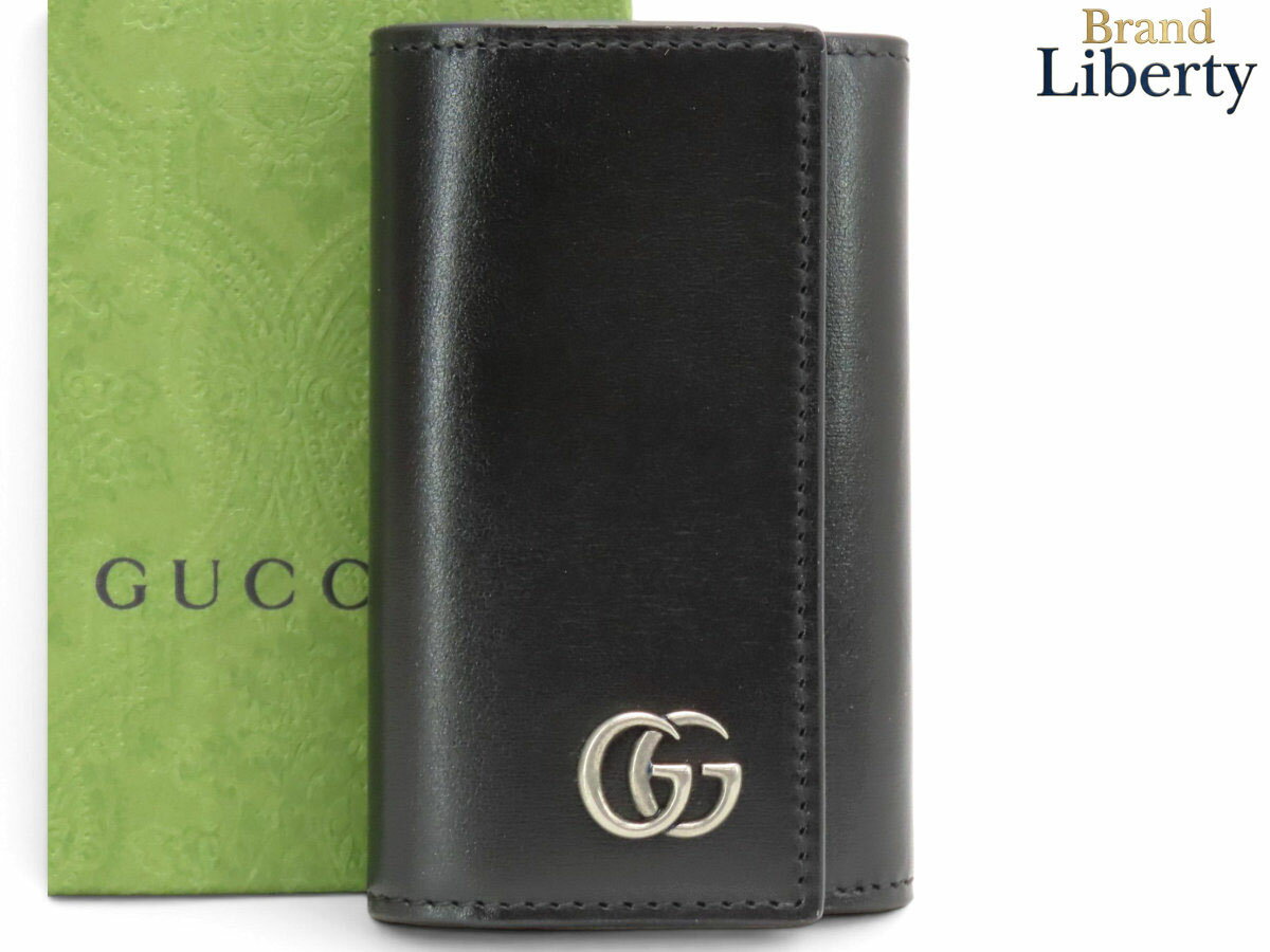 Rakuten - 【新品同様】グッチ GUCCI GG マーモント ダブルG 6連 キーケース キーリング キーホルダー キーリング付き ブラック シルバー金具 レザー 435305　【中古】