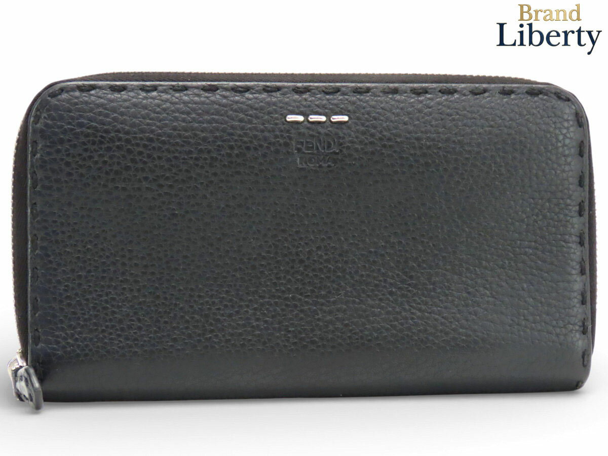 【美品】フェンディ FENDI セレリア ジップアラウンド財布 ラウンドファスナー長財布 ブラック カーフレザー 7M0210　【中古】