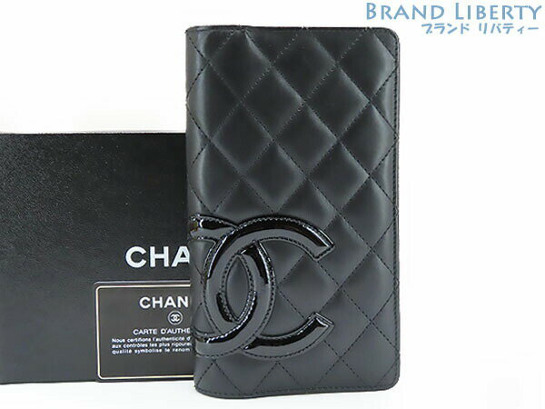 【美品】シャネル　CHANEL　カンボンライン　ココマーク　二つ折り長財布　ブラック ピンク　カーフスキン　A26717　【中古】