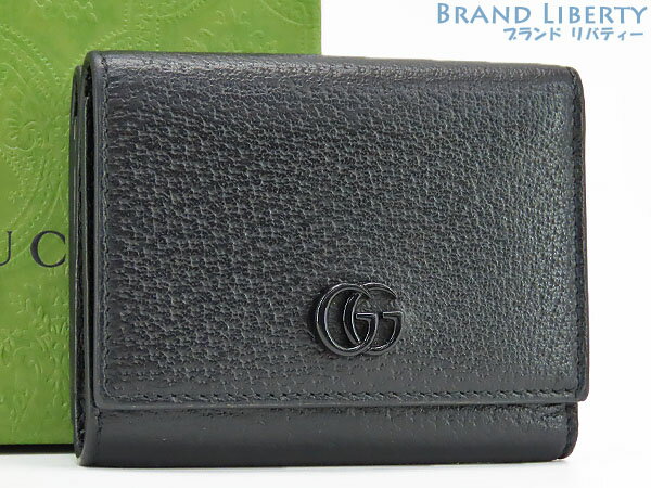 乐天商城 - 【超美品】グッチ　GUCCI　GGマーモント　ダブルG　三つ折りウォレット　三つ折り財布　コンパクト財布　ミニウォレット　ブラック　レザー　722732　【中古】