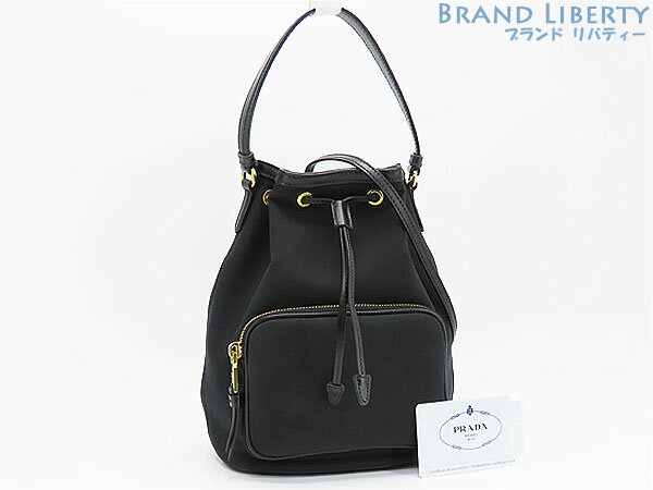 乐天商城 - 【未使用】プラダ　PRADA　デュエット ロゴ ジャガード　2WAY 巾着型 ハンドバッグ　ドローストリングバッグ　ショルダーバッグ　ポシェット　ポーチ　NERO ブラック　キャンバス レザー　1BH038　【中古】