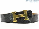 【レア】エルメス HERMES ヴィンテージ コンスタンス ポロサス クロコダイル Hベルト リバーシブル 32MM 90 ブラック ブラウン ゴールド金具 □...