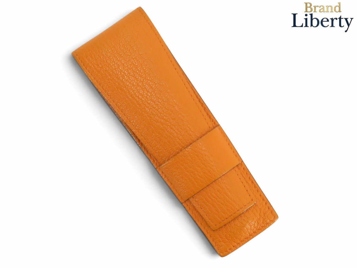 Rakuten - 【美品】エルメス HERMES ヒューゴ ペンケース ペンポーチ 2本用 オレンジ シェーブル □K刻　【中古】
