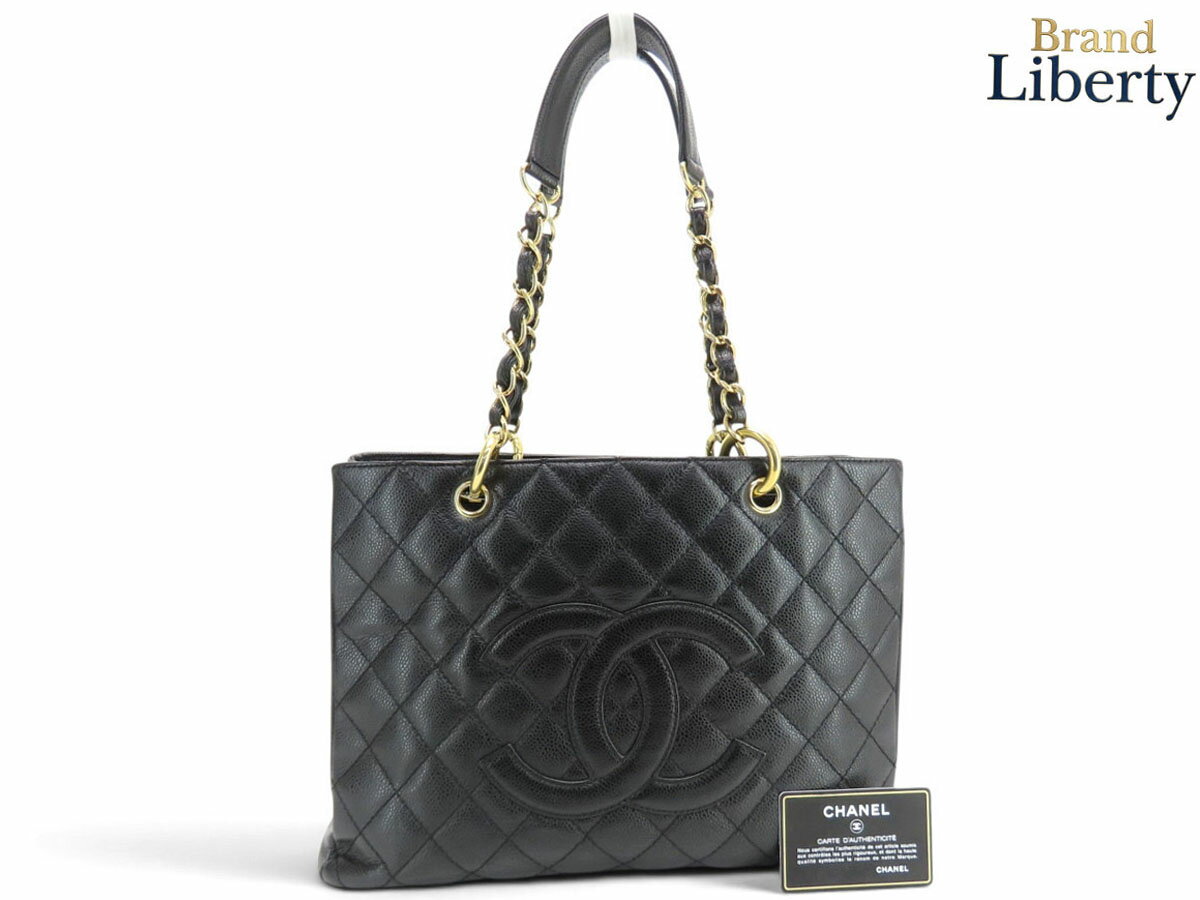 CHANEL - 【美品】シャネル CHANEL マトラッセ デカココマーク キャビアスキン GST グランドショッピングトート チェーン トートバッグ ハンドバッグ ショルダーバッグ ブラック ゴールド金具 グレインドカーフスキン A50995　【中古】