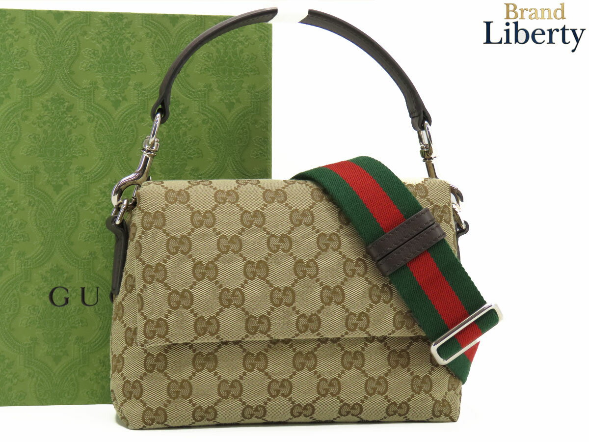 Rakuten - 【新古品】グッチ GUCCI GGキャンバス スモール クロスボディバッグ 2WAY 斜め掛け ショルダーバッグ ワンショルダーバッグ ハンドバッグ ポシェット ショルダーポーチ ベージュ ダークブラウン キャンバス レザー 821617　【中古】