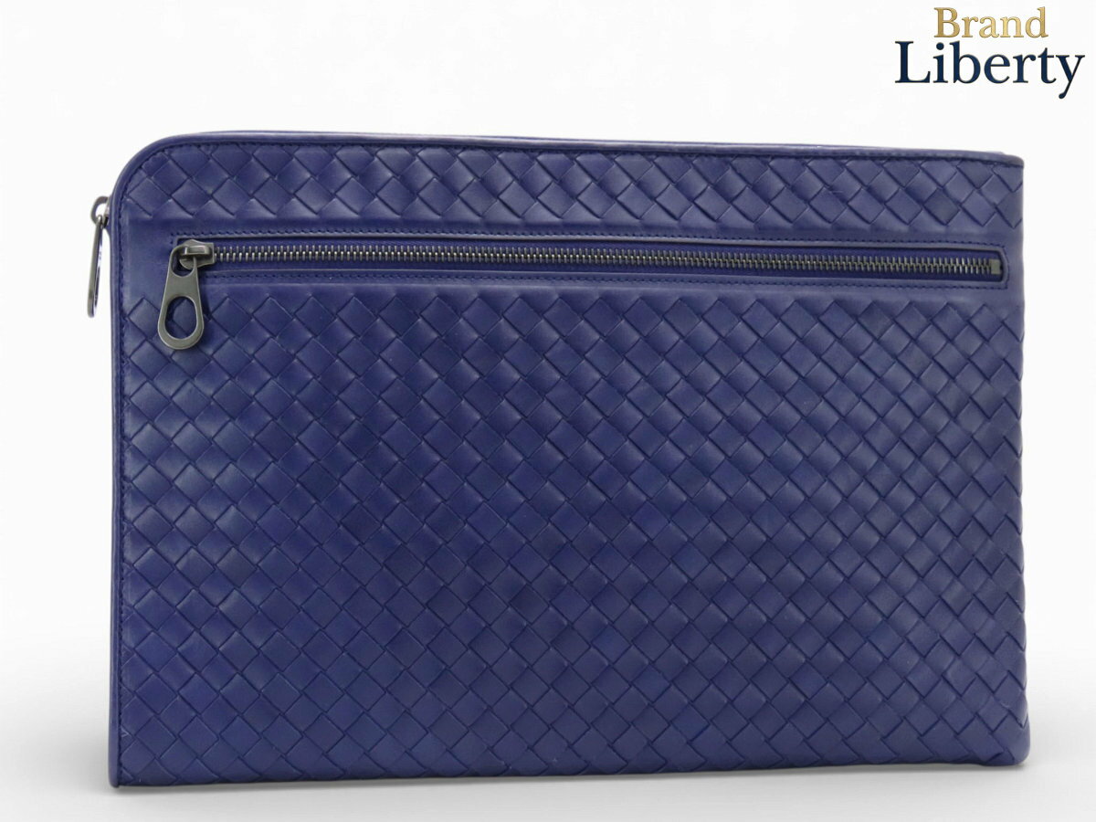 乐天商城 - 【超美品】ボッテガ ヴェネタ BOTTEGA VENETA イントレチャート ドキュメントケース クラッチバッグ セカンドバッグ ハンドバッグ ポーチ アトランティック ネイビーパープル カーフレザー 406021　【中古】