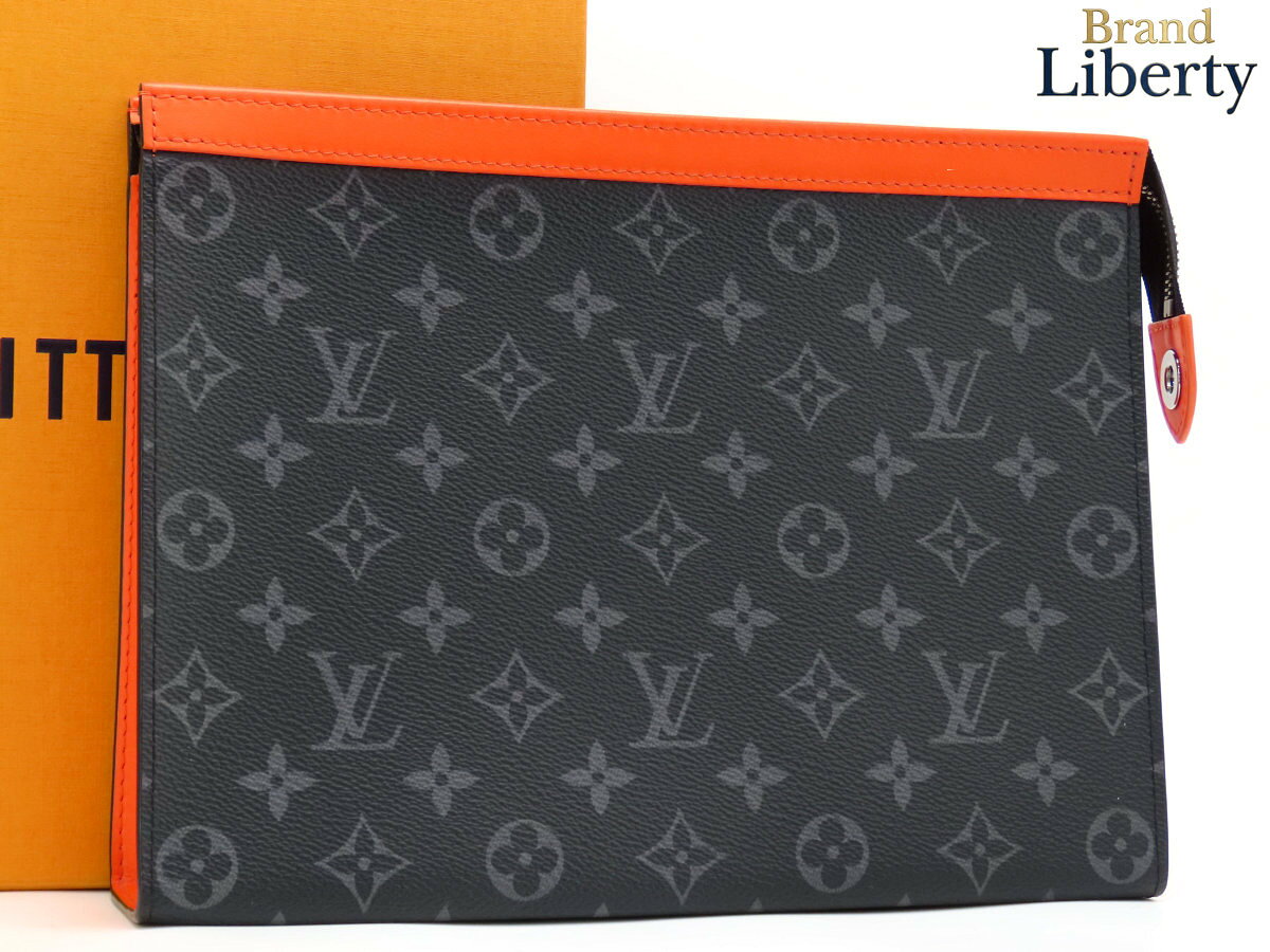 【激レア新品同様】ルイヴィトン LOUIS VUITTON モノグラム エクリプス ポシェット ヴォワヤージュ MM クラッチバッグ セカンドバッグ ハンドバッグ ポーチ ブラック サンライズオレンジ PVC レザー M26031　【中古】