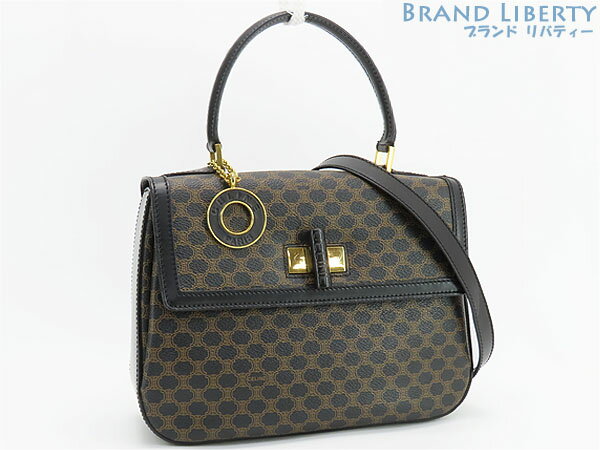 【美品】セリーヌ　CELINE　ヴィンテージ　マカダム　ターンロック　2WAY トップハンドルバッグ　ショルダーバッグ　ハンドバッグ　ブラック　【中古】