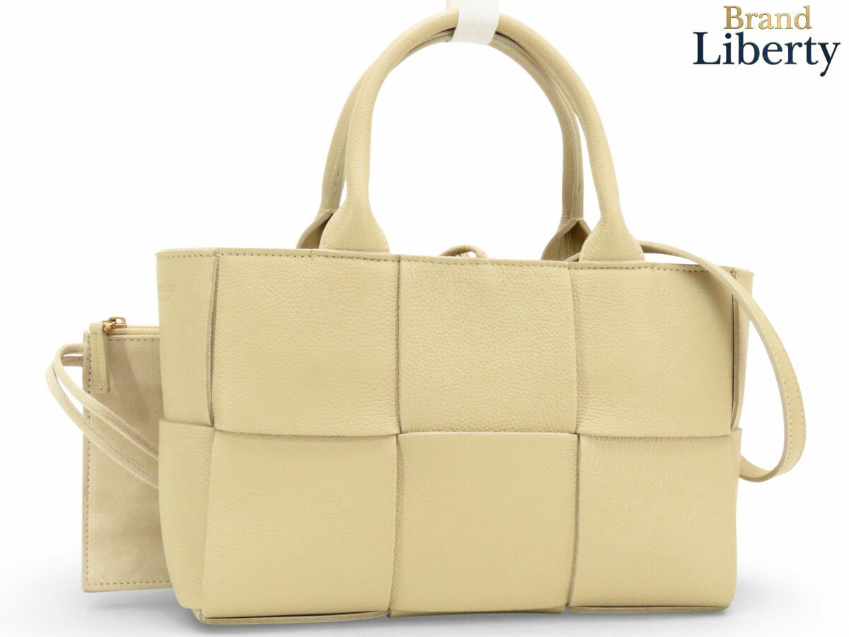 【未使用】ボッテガ ヴェネタ　BOTTEGA VENETA　マキシ イントレチャート　ミニ アルコ　2WAY トートバッグ　ハンドバッグ　ショルダーバッグ　ポーチ付き　ポリッジ クリームベージュ　カーフレザー　709337　【中古】