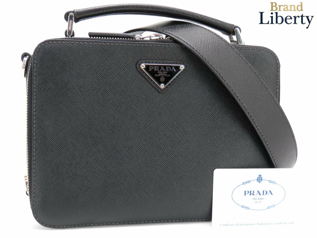 乐天商城 - 【ほぼ新品】プラダ PRADA ブリック サフィアーノレザーバッグ 2WAY ハンドバッグ ポーチ ポシェット 斜め掛けショルダーバッグ NERO ブラック サフィアーノレザー 2VH069　【中古】
