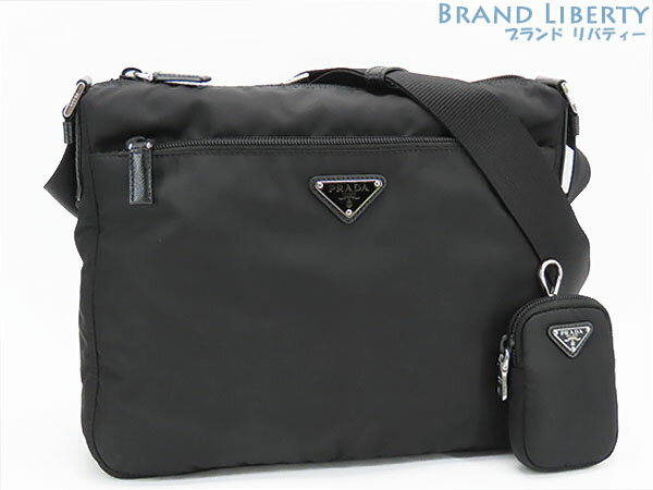 乐天商城 - 【超美品】プラダ　PRADA　Re-Nylon リナイロン　斜め掛け ショルダーバッグ　メッセンジャーバッグ　ポーチ付き　NERO ブラック　1BC421　【中古】