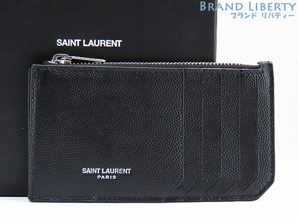 【新古品】サンローラン パリ　SAINT LAURENT PARIS　イヴサンローラン　Yves Saint Laurent　5フラグメント ジップポーチ　カードケース　パスケース　コインケース　小銭入れ　コンパクト財布　ブラック　カーフレザー　609362 BTY0N 1000　【中古】