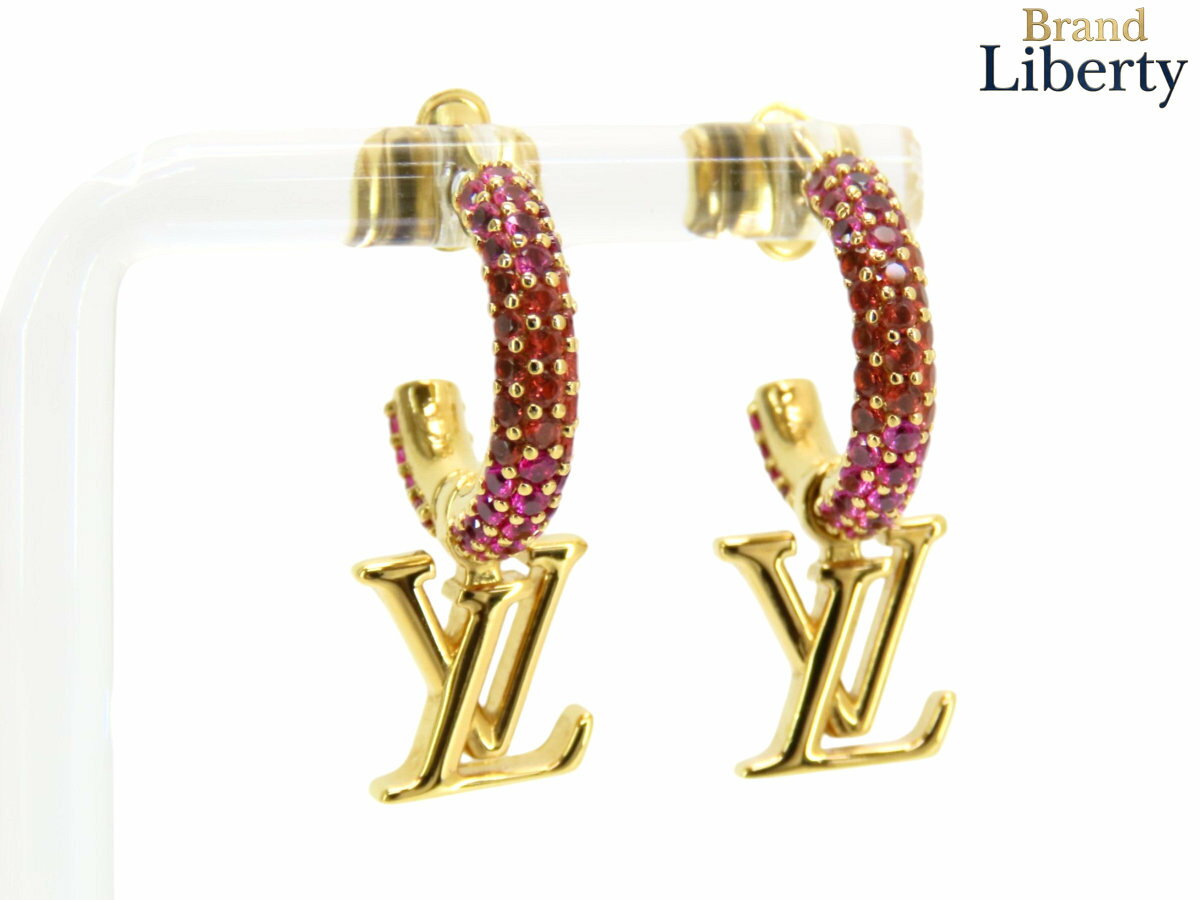 乐天商城 - 【レア美品】ルイヴィトン LOUIS VUITTON フープ LV アイコニック ストラス スイング ピアス ピンク ゴールド ラインストーン M01768　【中古】