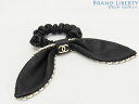 【未使用】シャネル CHANEL リボン ココマーク チェーン シュシュ ヘアゴム ヘアアクセサリー レザー ブラック ゴールド金具 ラムスキン AA8258 【中古】