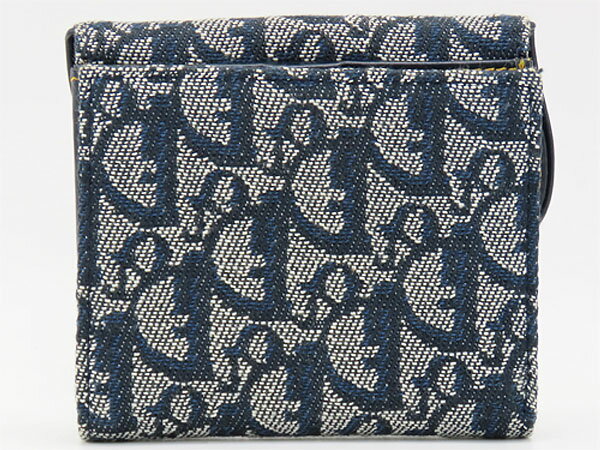 【未使用】クリスチャン ディオール　Christian Dior　ヴィンテージ　トロッター　サドル SADDLE フラップ　Wホック財布　両面財布　コンパクト財布　ネイビー ブルー ホワイト　【中古】