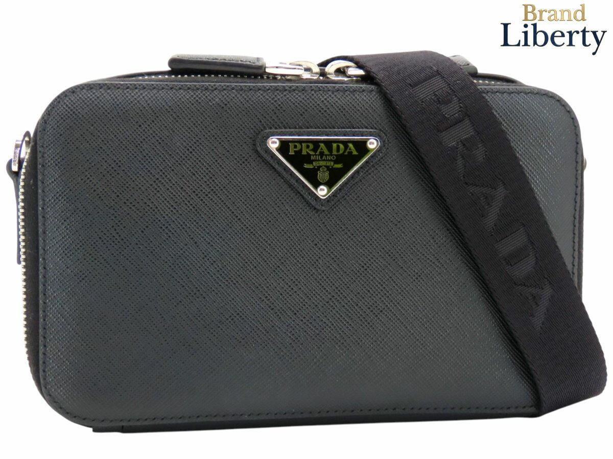 乐天商城 - 【超美品】プラダ PRADA ブリック サフィアーノレザー バッグ トライアングル 斜め掛け ショルダーバッグ メッセンジャーバッグ ポシェット NERO ブラック レザー 2VH173　【中古】