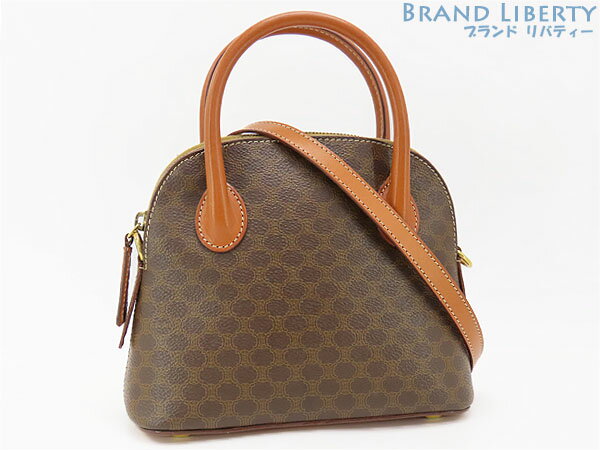 【レア美品】セリーヌ　CELINE　ヴィンテージ　マカダム　2WAY ミニ ハンドバッグ　ショルダーバッグ　ポシェット　ブラウン ダークブラウン　PVC レザー　【中古】