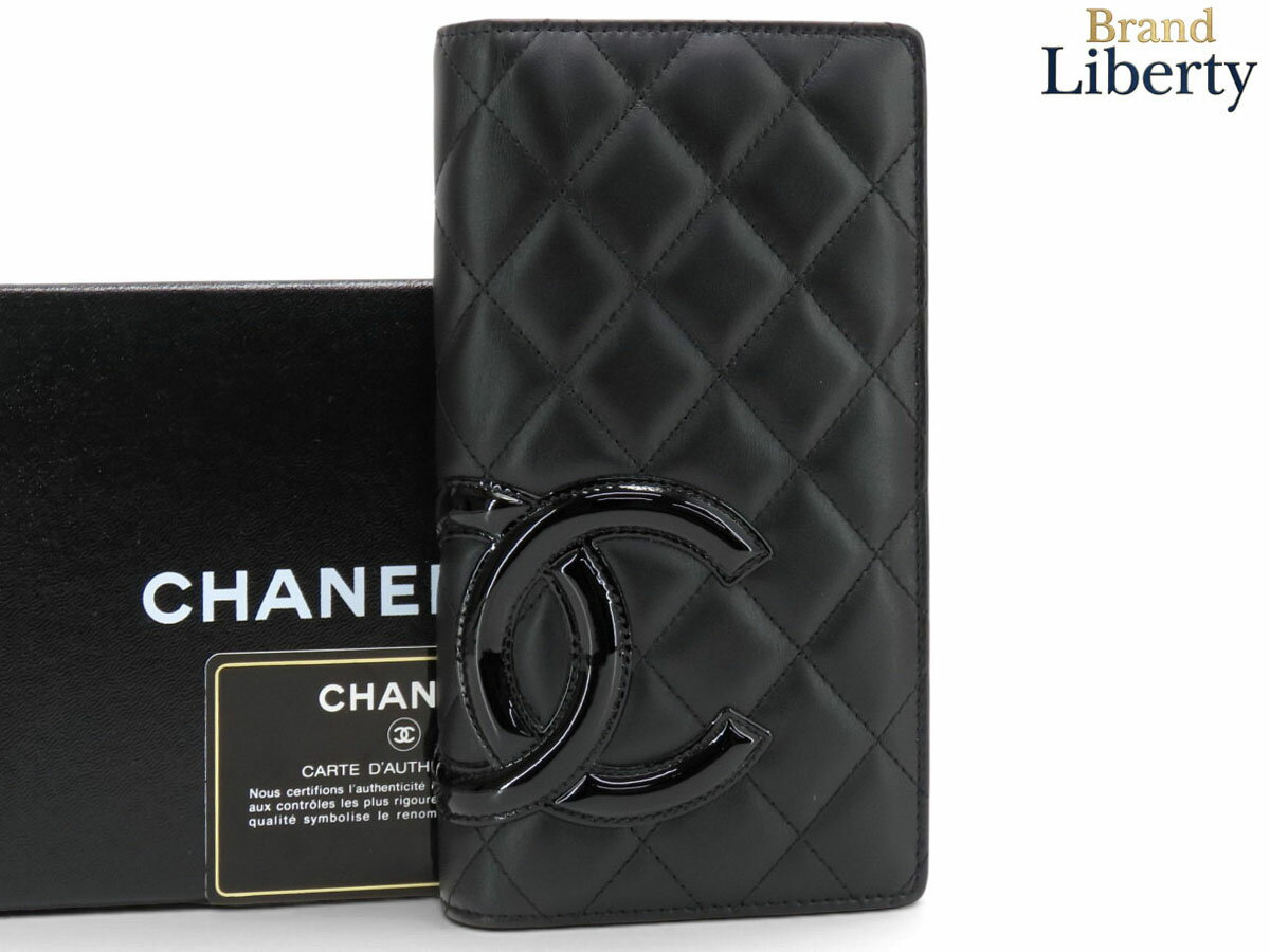 Rakuten - 【新品同様】シャネル CHANEL カンボンライン ココマーク 二つ折り長財布 ブラック ブラック エナメル ピンク カーフスキン A26717　【中古】