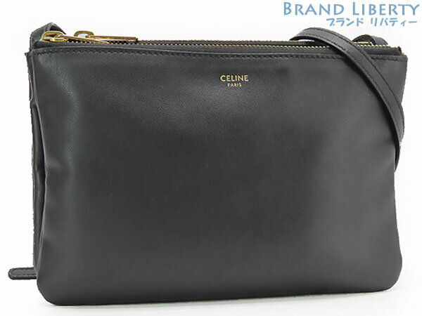 【美品】セリーヌ CELINE トリオ 3連 ショルダーバッグ ショルダーポーチ ポシェット 新ロゴ ブラック ラムスキン 192033CAD.38NO 【中古】