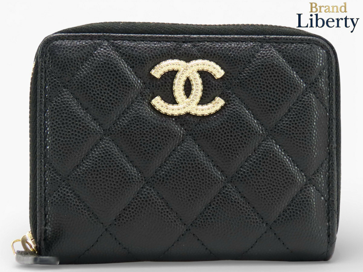 乐天商城 - 【激レア未使用】シャネル CHANEL マトラッセ ココマーク キャビアスキン スモール ジップ ウォレット コンパクト財布 ブラック ゴールド金具 グレインドカーフスキン AP4720　【中古】