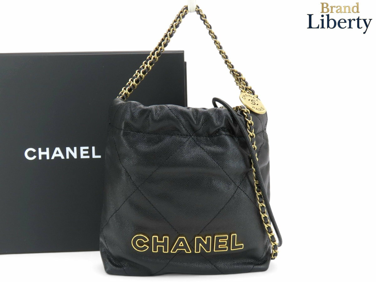 Other - 【未使用】シャネル CHANEL CHANEL 22 キャビアスキン ミニ ハンドバッグ 2WAY バケットバッグ ドローストリングバッグ 巾着バッグ 斜め掛け チェーン ショルダーバッグ ショルダーポーチ ポシェット ブラック ゴールド金具 グレインドカーフスキン AS3980　【中古】