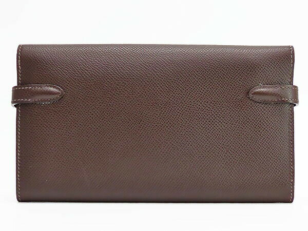 【超美品】エルメス　HERMES　ケリーウォレット ロング　二つ折り長財布　ショコラ ダークブラウン シルバー金具　ヴォーエプソン　【中古】