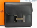 【超美品】エルメス HERMES コンスタンス コンパクト 二つ折り財布 コインケース ブラック シルバー金具 ボックスカーフ Y刻印 【中古】