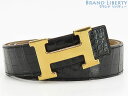 【レア】エルメス HERMES ヴィンテージ コンスタンス ポロサス クロコダイル Hベルト リバーシブル 32MM 90 ブラック ブラウン ゴールド金具 〇...