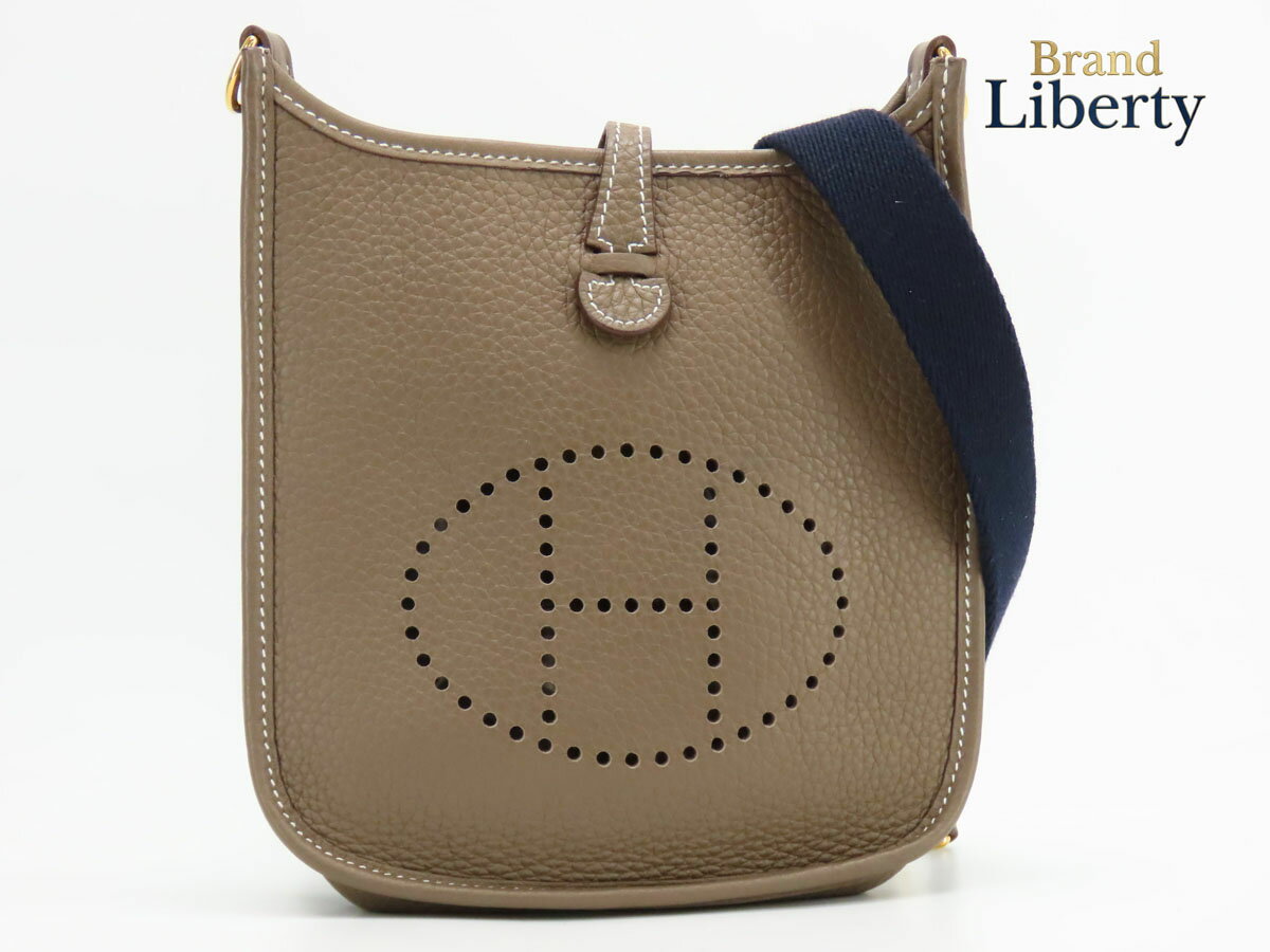 【超美品】エルメス HERMES エブリン TPM アマゾン 斜め掛けショルダーバッグ メッセンジャーバッグ ポシェット ショルダーポーチ エトゥープ ブルーインディゴ ゴールド金具 トリヨンクレマンス U刻 069426CC 【中古】