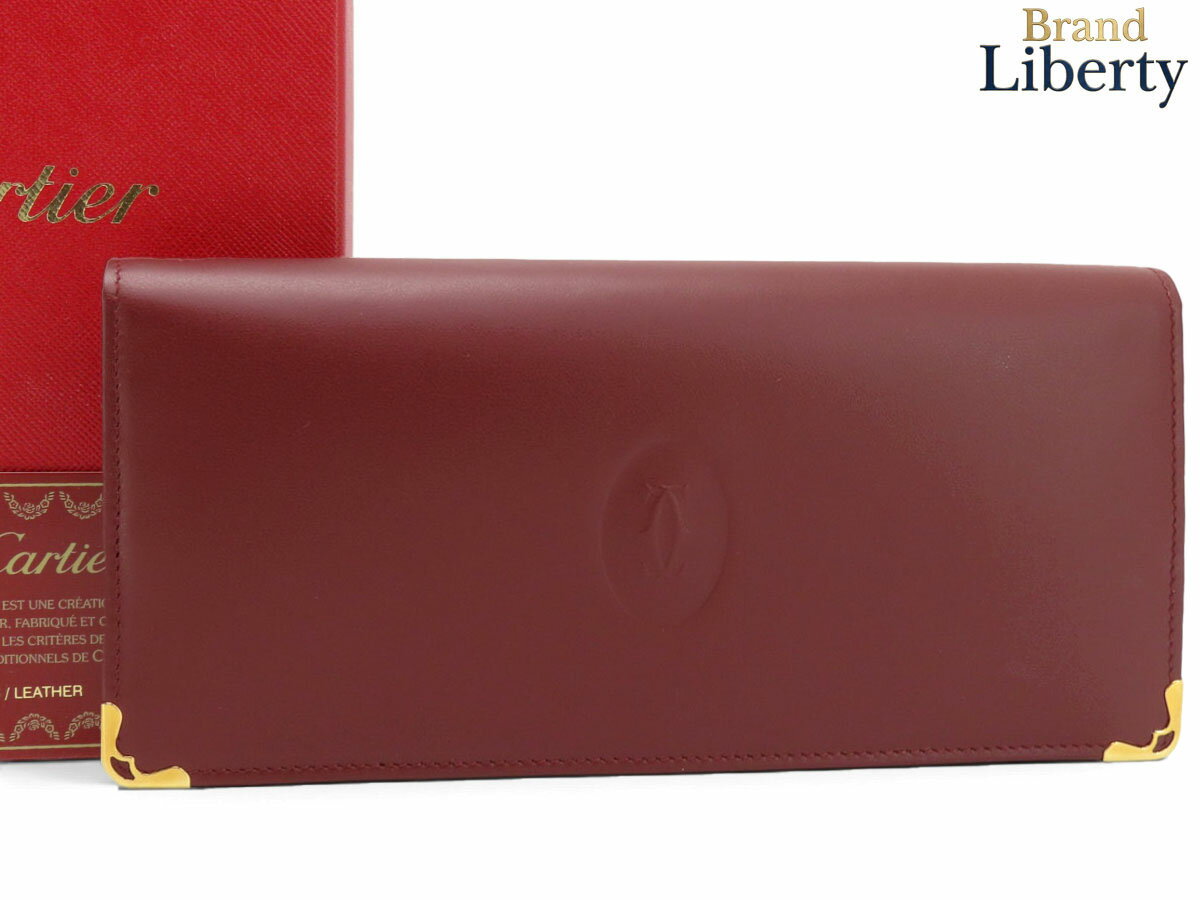 CARTIER - 【未使用】カルティエ Cartier マストドゥカルティエ インターナショナル ウォレット 二つ折り長財布 ボルドー カーフレザー L3000466　【中古】
