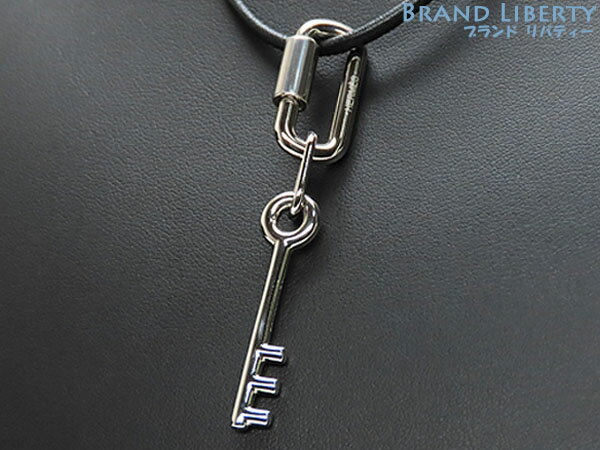 【新品同様】エルメス　HERMES　キュリオジテ　キーモチーフ　鍵　レザー　ロングネックレス　ペンダント　チョーカー　ペンダントトップ　シルバー ブラック　メタル レザー リザードレザー　【中古】のサムネイル