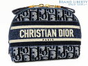 【レア未使用】クリスチャン ディオール　Christian Dior　トロッター　オブリーク ジャカード　ビューティポーチ　コスメポーチ　小物入れ　コスメケース　ネイビー　ベロア ベルベット　S5065UWVF　【中古】