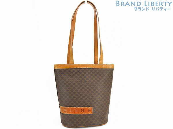 乐天商城 - 【美品】セリーヌ　CELINE　ヴィンテージ　マカダム　ショルダー トートバッグ　バケットバッグ　ハンドバッグ　ブラウン ダークブラウン　PVC レザー　【中古】