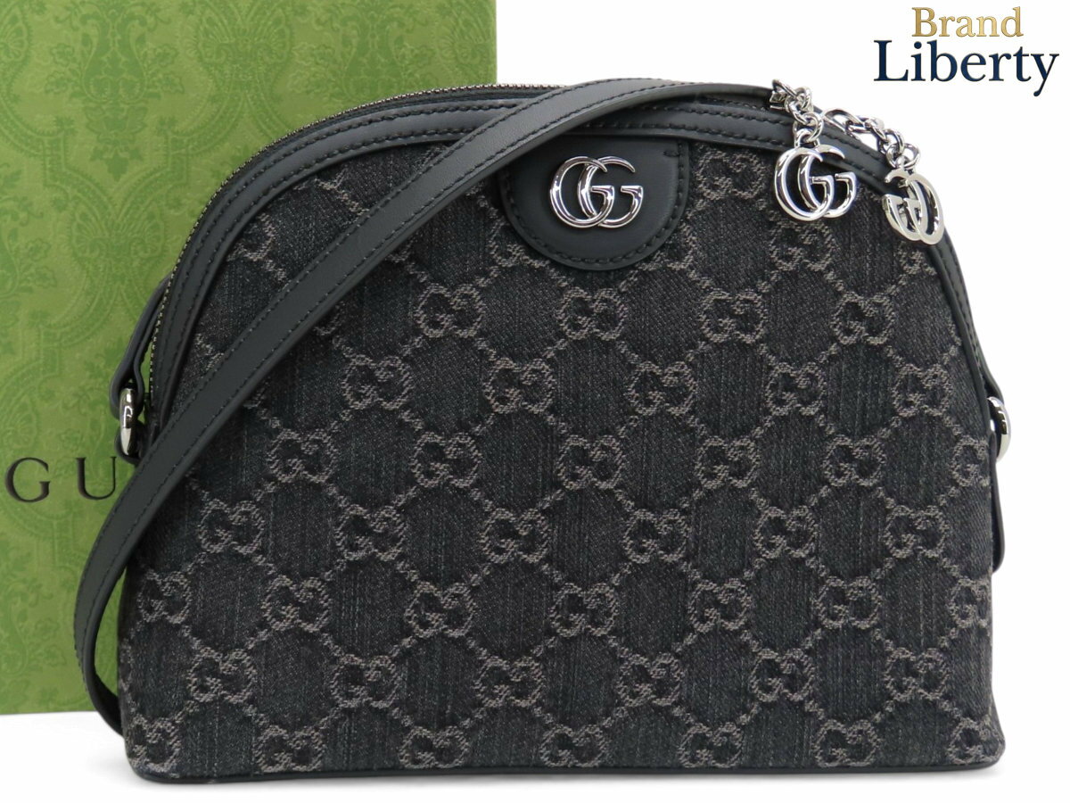 乐天商城 - 【新品同様】グッチ GUCCI GGデニム 斜め掛け スモール ショルダーバッグ ショルダーポーチ ポシェット ブラック デニム レザー 499621　【中古】