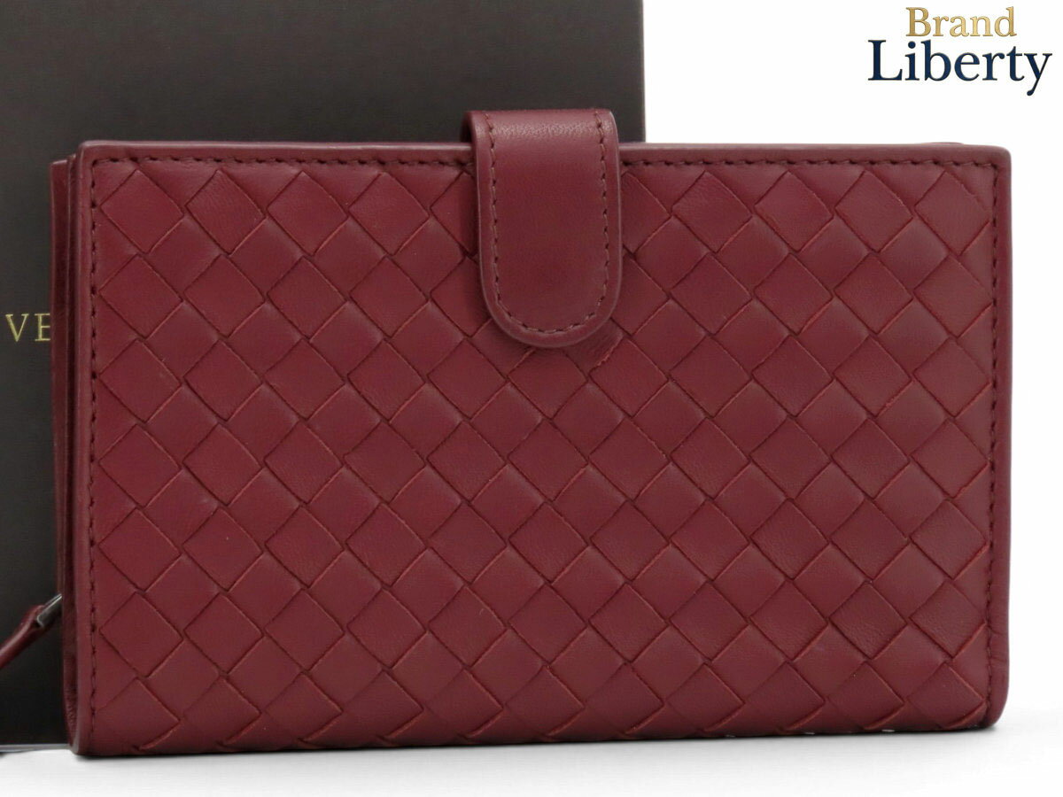BOTTEGA VENETA - 【ほぼ新品】ボッテガ ヴェネタ BOTTEGA VENETA イントレチャート ナッパ フレンチウォレット 二つ折り財布 ボルドー ラムレザー 121060　【中古】
