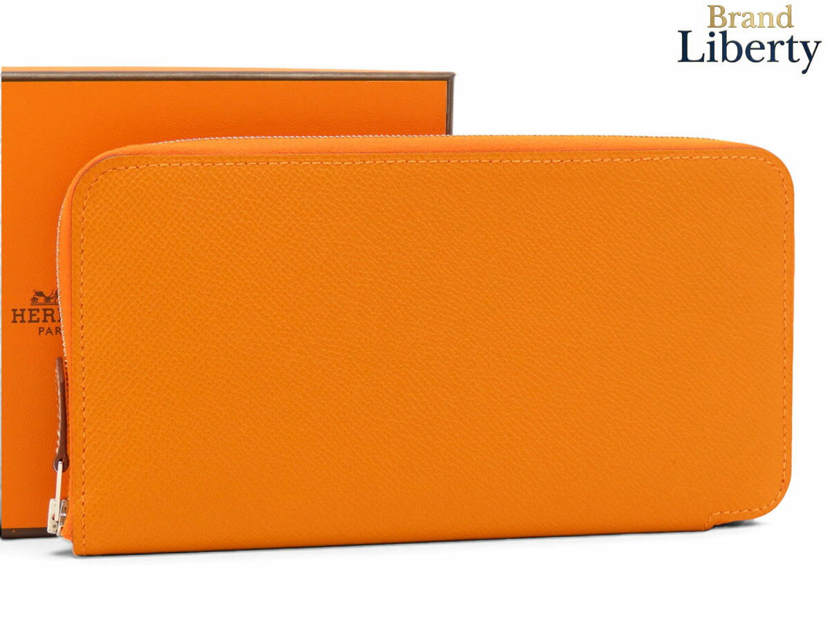Rakuten - 【新古品】エルメス HERMES アザップ ロング シルクイン ラウンドファスナー長財布 オレンジ カプシーヌ ブルーゼフィール ヴォーエプソン B刻　【中古】