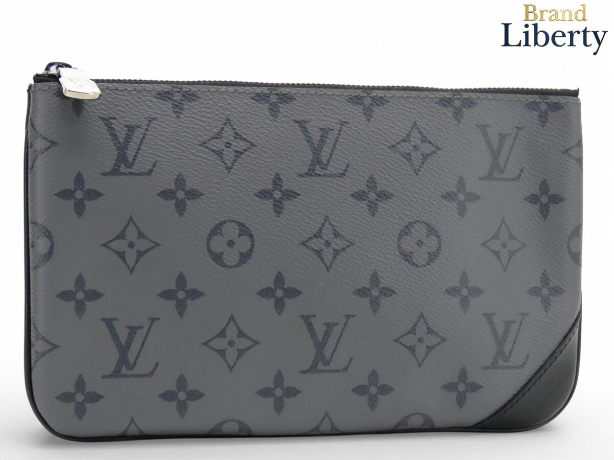 【美品】ルイヴィトン LOUIS VUITTON モノグラム エクリプス リバース トリオ メッセンジャー フラットポーチ ポシェット 小物入れ クラッチバッグ セカンドバッグ ノワール ブラック グレー PVC レザー M69443　【中古】