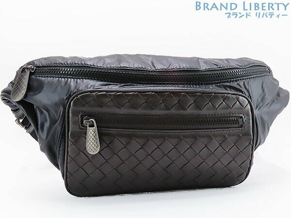 公式 外美品 ボッテガ ヴェネタ Bottega Veneta イントレチャート スピンネーカー ベルトバッグ ウエストバッグ ボディバッグ ブラック ダークブラウン ナイロン レザー 信頼 Kikolomoagem Com